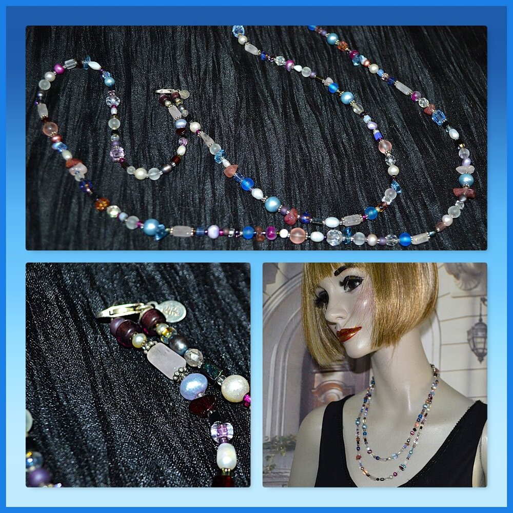 Necklace Handmade by Elise Roberts 42" Beads Pearls Signed Tag from Africa